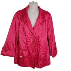 Laura Ashley Womens Jacket Large Crinkle Button Front Lined 3/4 Tab Sleeve Pink